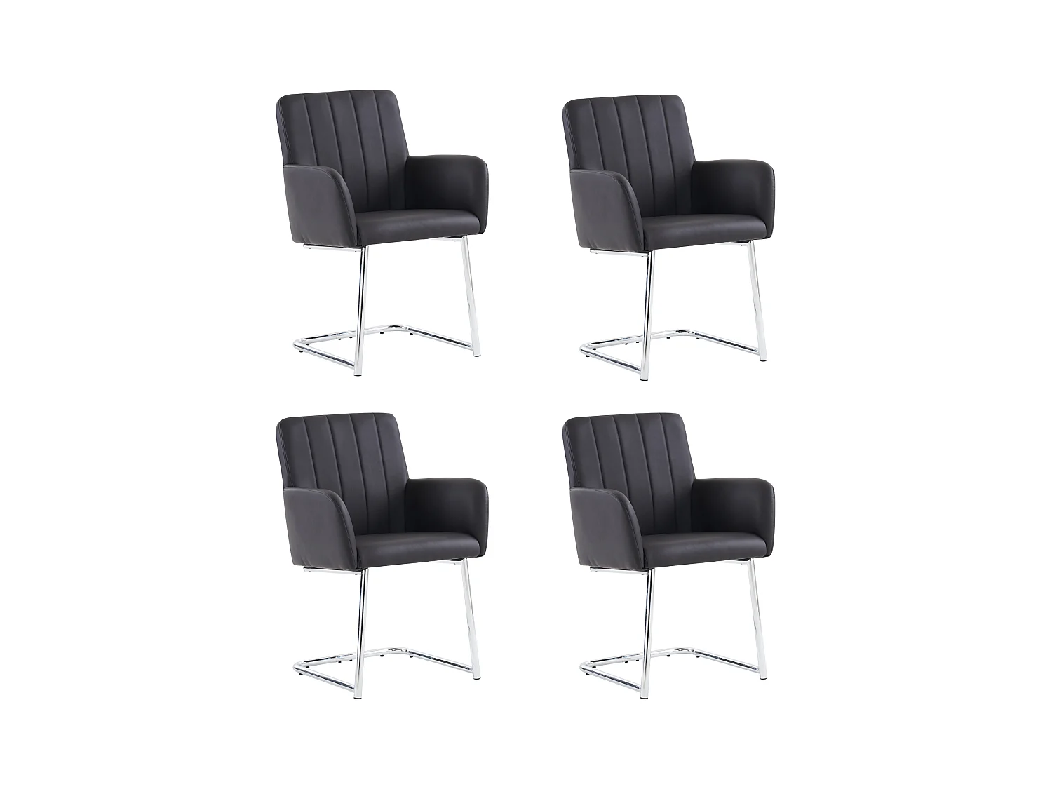 Set van 4 stoelen - 86 x 50 x 46 cm - gestoffeerde fauteuil met metalen poten - voor slaapkamer en kantoor - kunstleer - zwart