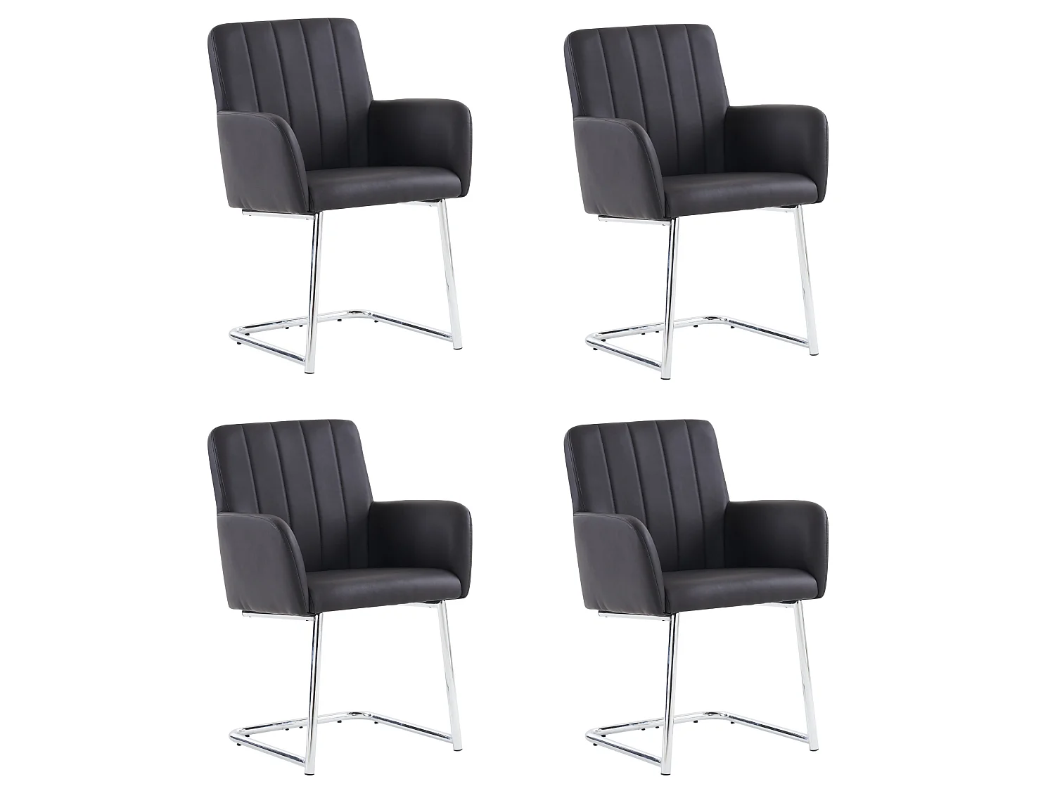 Lot de 4 chaises - 86 x 50 x 46 cm - fauteuil rembourré avec pieds en métal - pour chambre et bureau - cuir similaire -noir