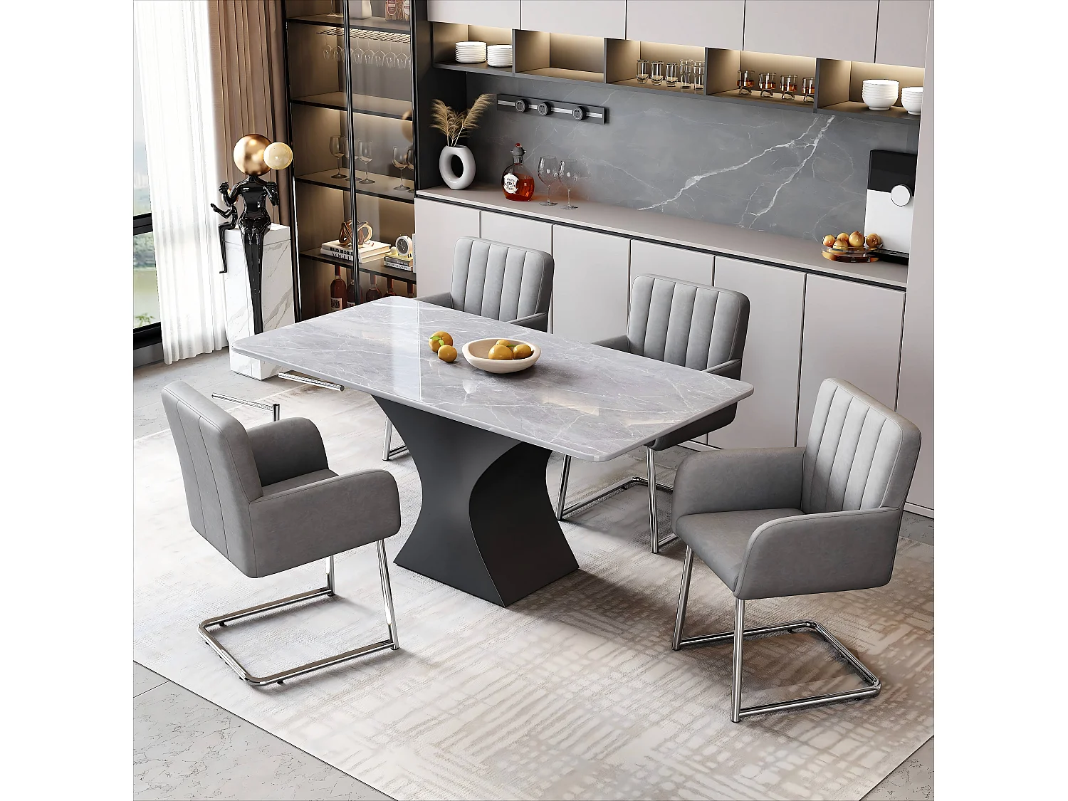 Lot de 4 chaises - 86 x 50 x 46 cm - fauteuil rembourré avec pieds en métal - pour chambre et bureau - cuir similaire -gris