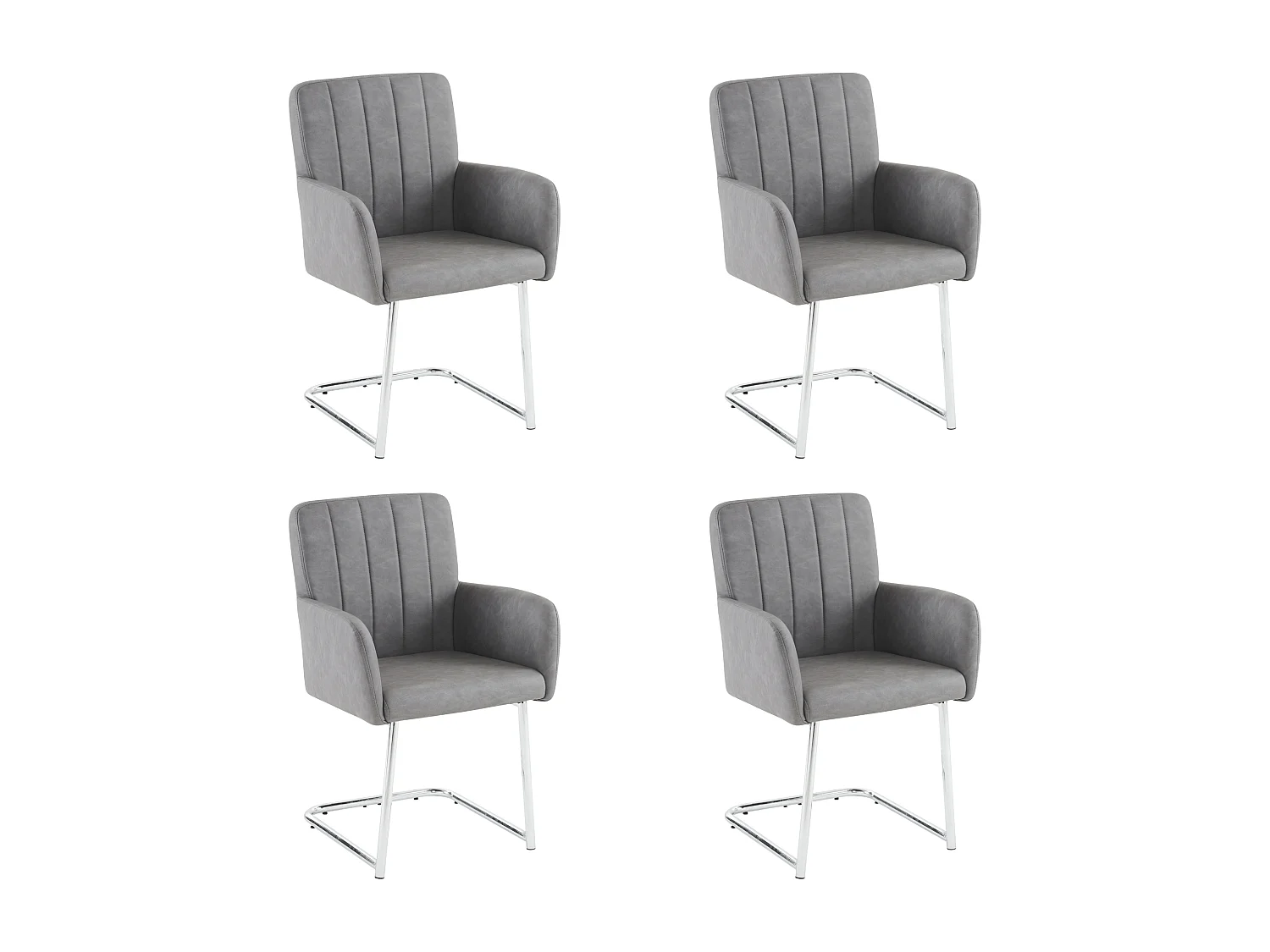Lot de 4 chaises - 86 x 50 x 46 cm - fauteuil rembourré avec pieds en métal - pour chambre et bureau - cuir similaire -gris