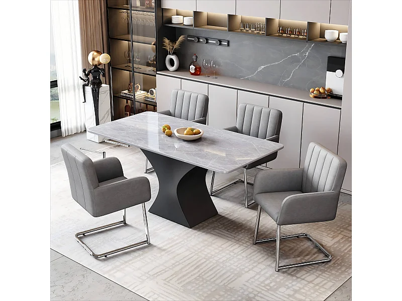 Lot de 4 chaises - 86 x 50 x 46 cm - fauteuil rembourré avec pieds en métal - pour chambre et bureau - cuir similaire -gris