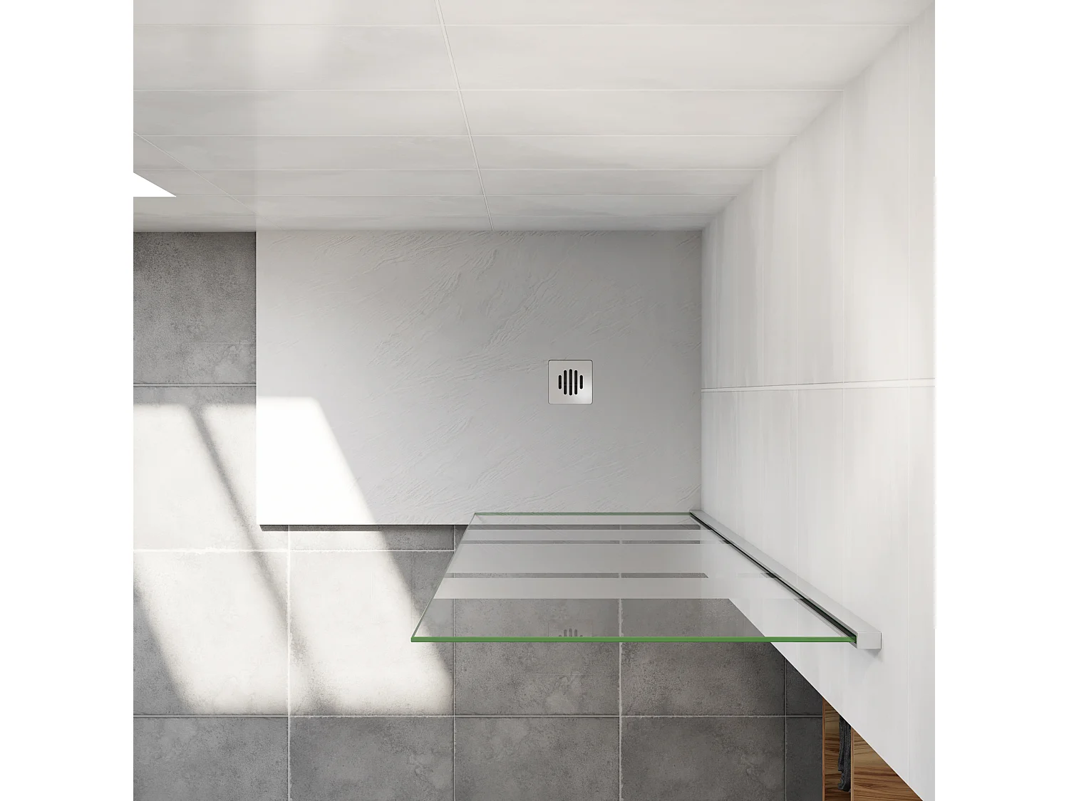 AICA inloopdouchewand 120x190cm, 6mm antikalk glas, vast scherm met horizontale zeefdrukbanden