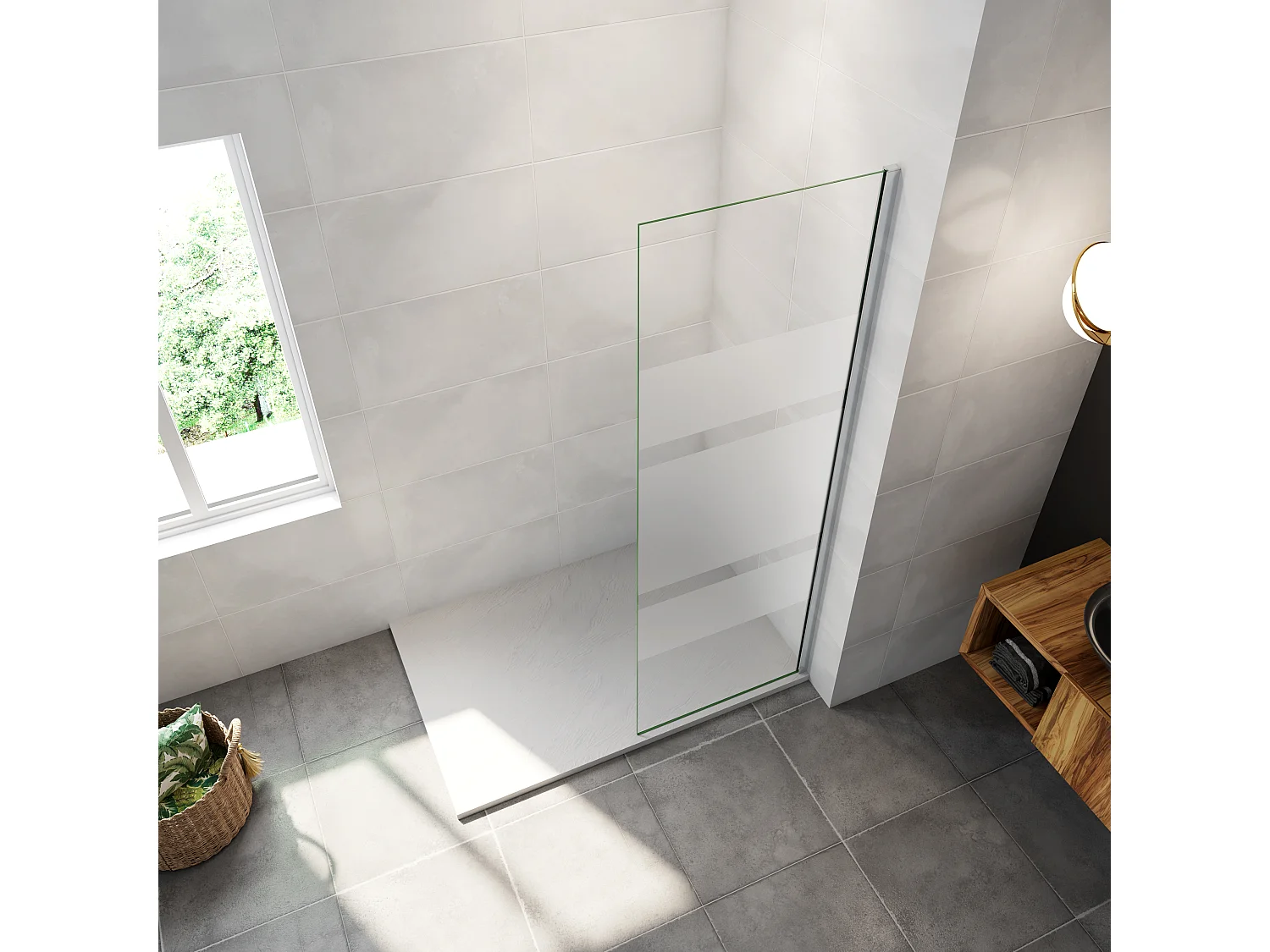 AICA paroi de douche à l'italienne 120x190cm,6mm verre anticalcaire,paroi fixe avec bandes horizontales sérigraphiées