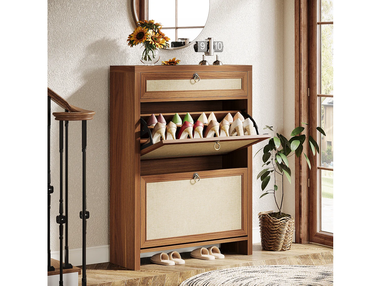 Armoire à chaussures à 2 rabats pour entrée, couloir, 80 x 24 x 110 cm