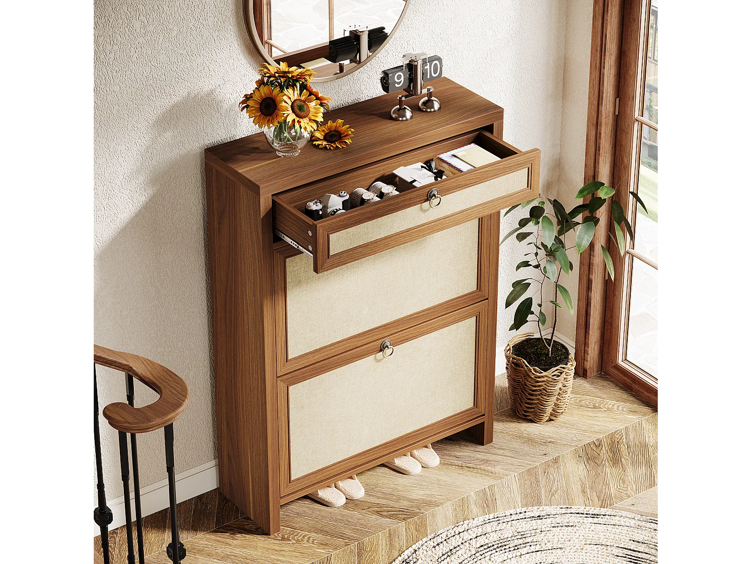 Armoire à chaussures à 2 rabats pour entrée, couloir, 80 x 24 x 110 cm