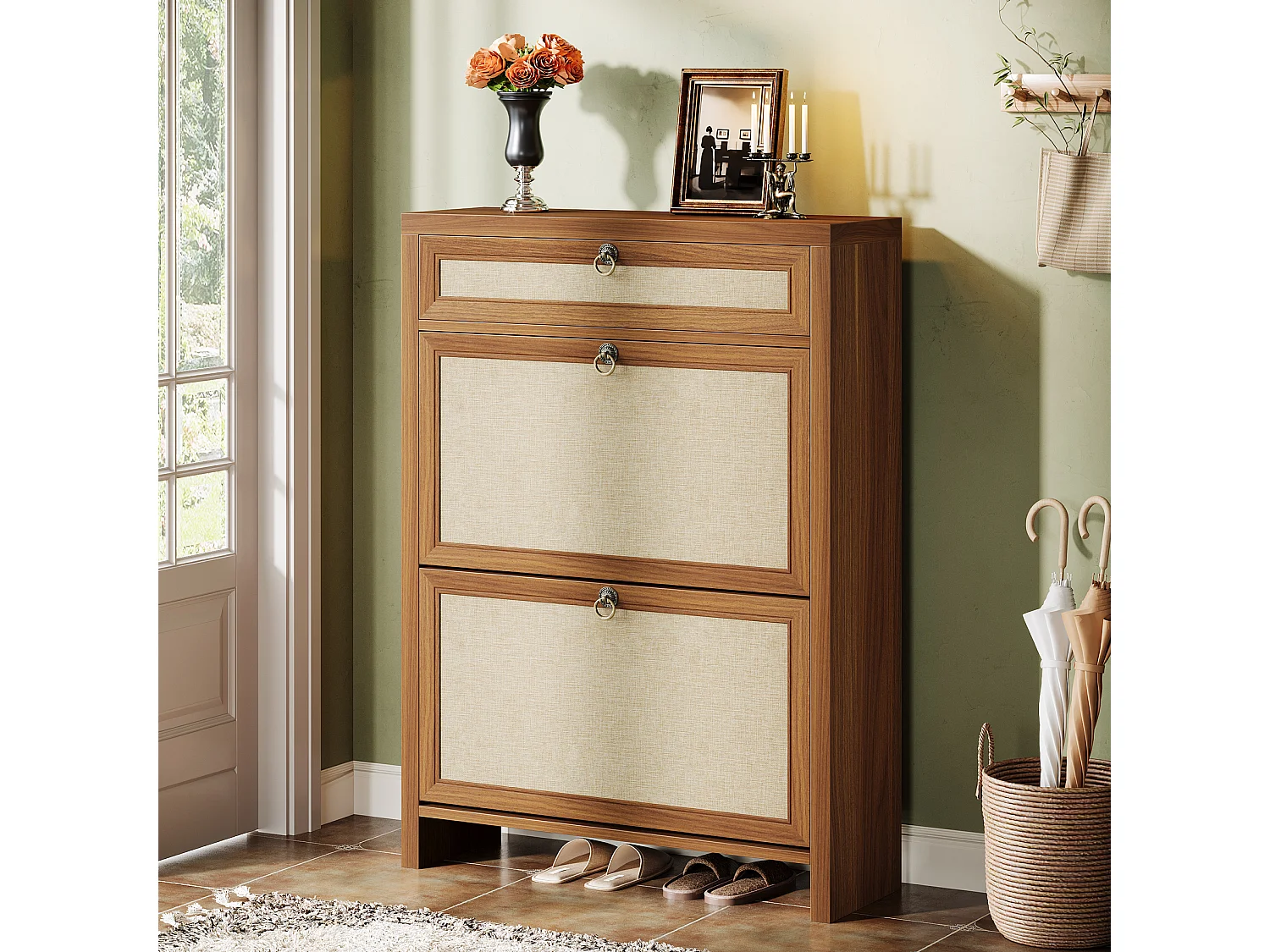 Armoire à chaussures à 2 rabats pour entrée, couloir, 80 x 24 x 110 cm