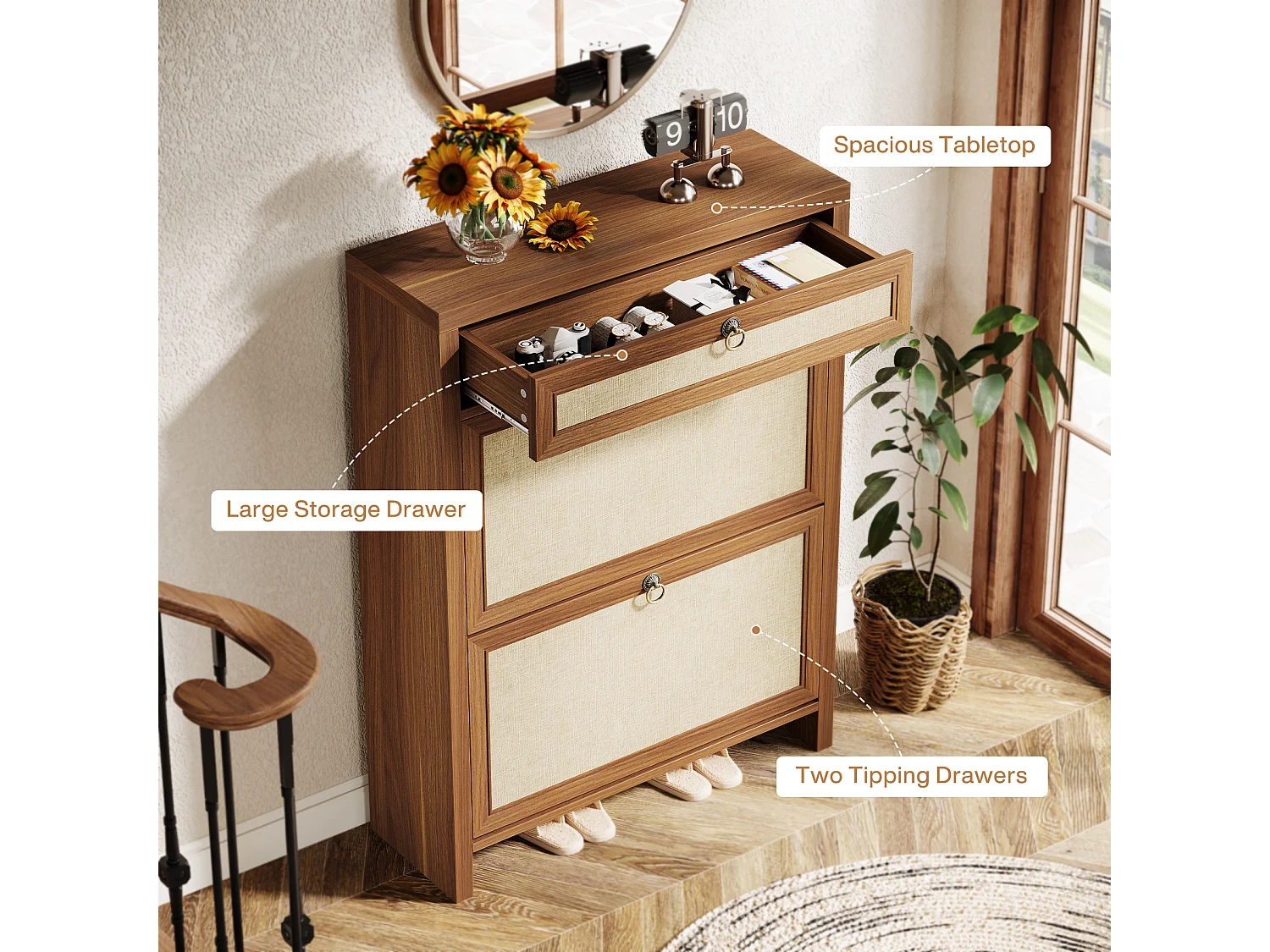 Armoire à chaussures à 2 rabats pour entrée, couloir, 80 x 24 x 110 cm