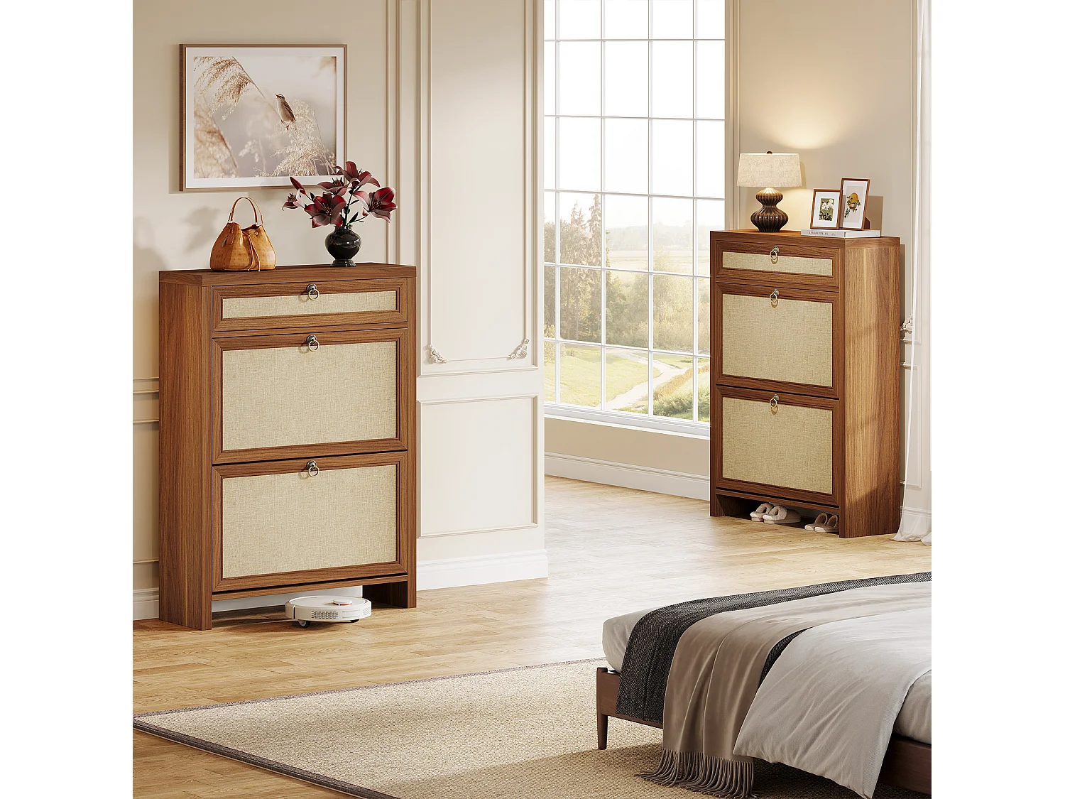 Armoire à chaussures à 2 rabats pour entrée, couloir, 80 x 24 x 110 cm