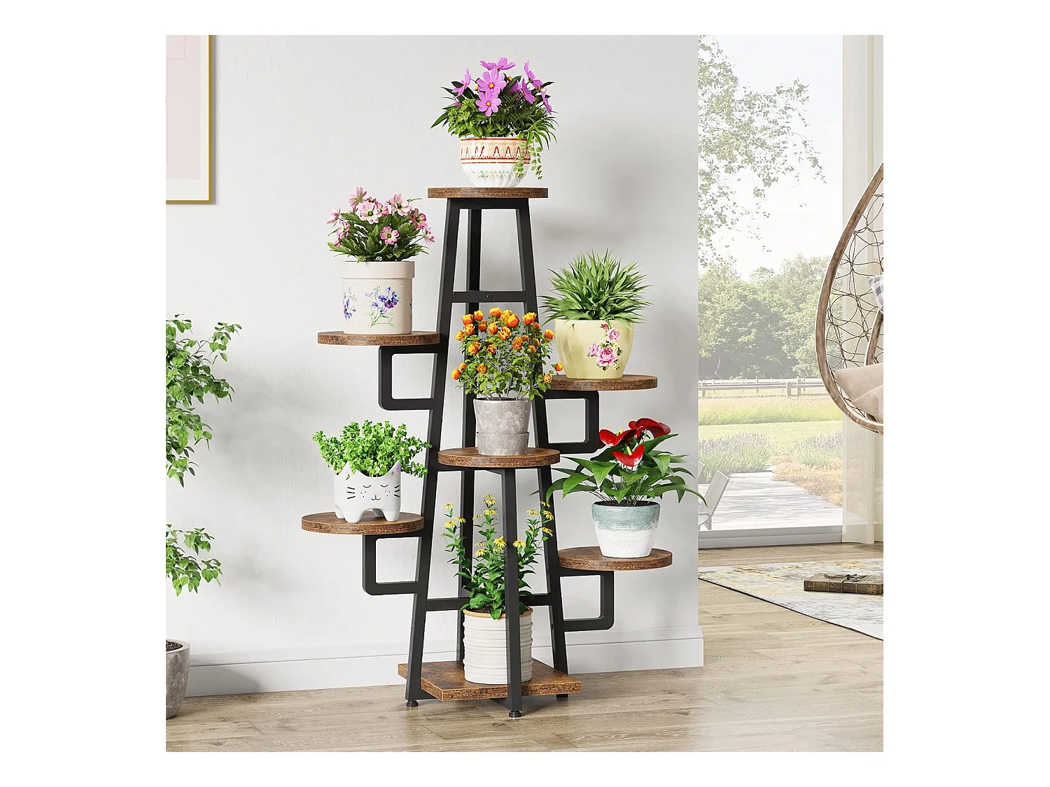 Support à 7 niveaux pour plantes d'intérieur, grande étagère pour plantes multiples, marron rustique
