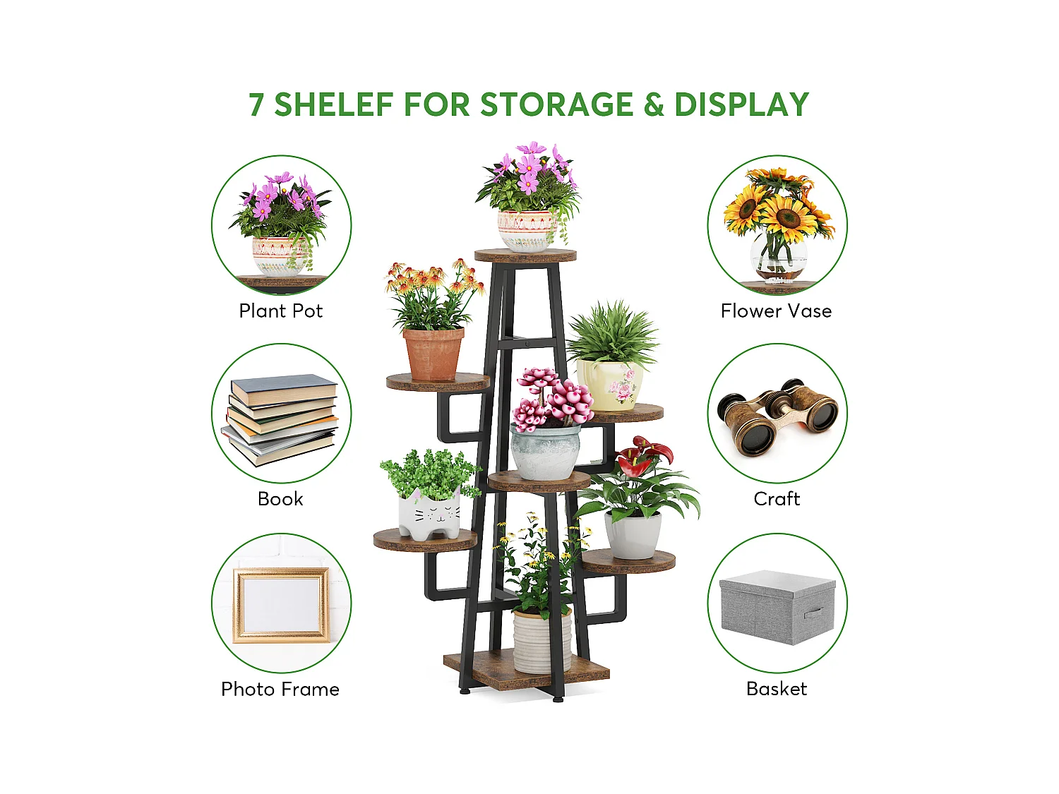 Support à 7 niveaux pour plantes d'intérieur, grande étagère pour plantes multiples, marron rustique