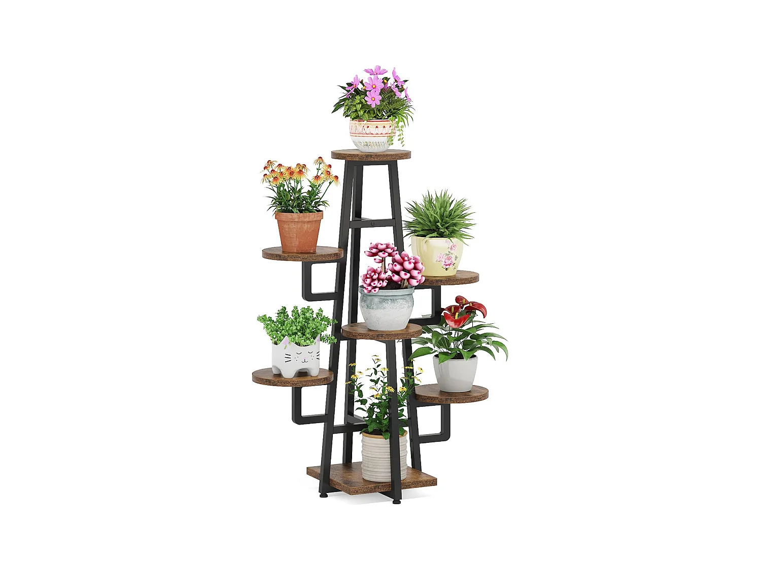 Support à 7 niveaux pour plantes d'intérieur, grande étagère pour plantes multiples, marron rustique