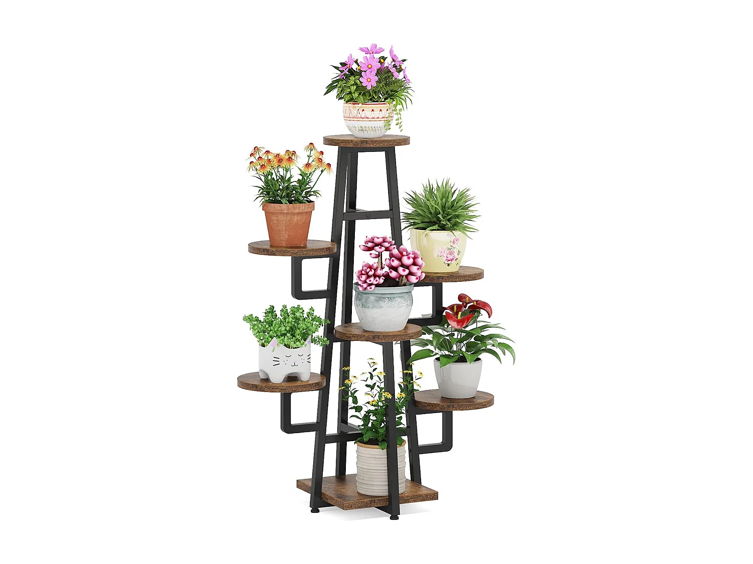 Support à 7 niveaux pour plantes d'intérieur, grande étagère pour plantes multiples, marron rustique