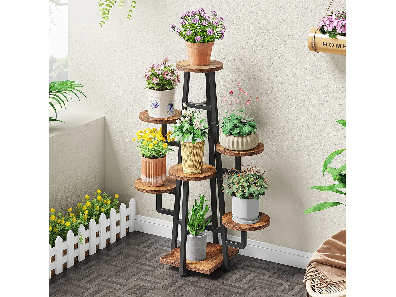 Support à 7 niveaux pour plantes d'intérieur, grande étagère pour plantes multiples, marron rustique