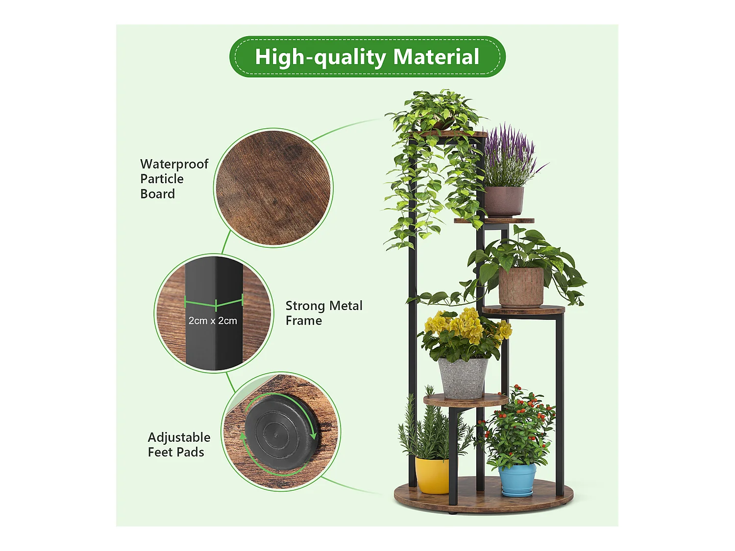 Étagère pour plantes, 5 Niveaux Porte Plante, Support Plantes Interieur 103cm, Support Jardinière Décoratif