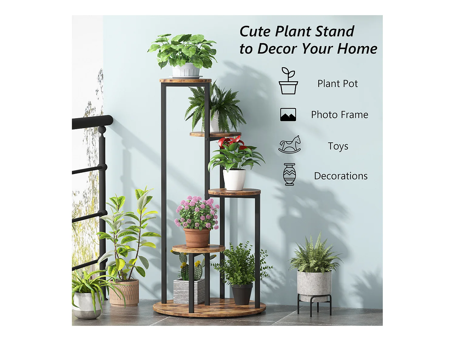 Étagère pour plantes, 5 Niveaux Porte Plante, Support Plantes Interieur 103cm, Support Jardinière Décoratif