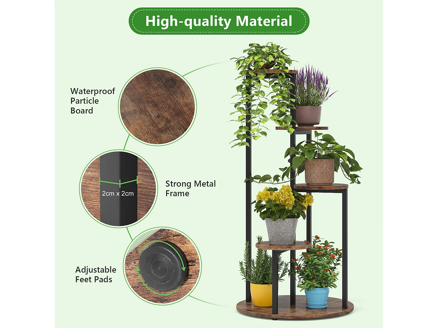 Étagère pour plantes, 5 Niveaux Porte Plante, Support Plantes Interieur 103cm, Support Jardinière Décoratif