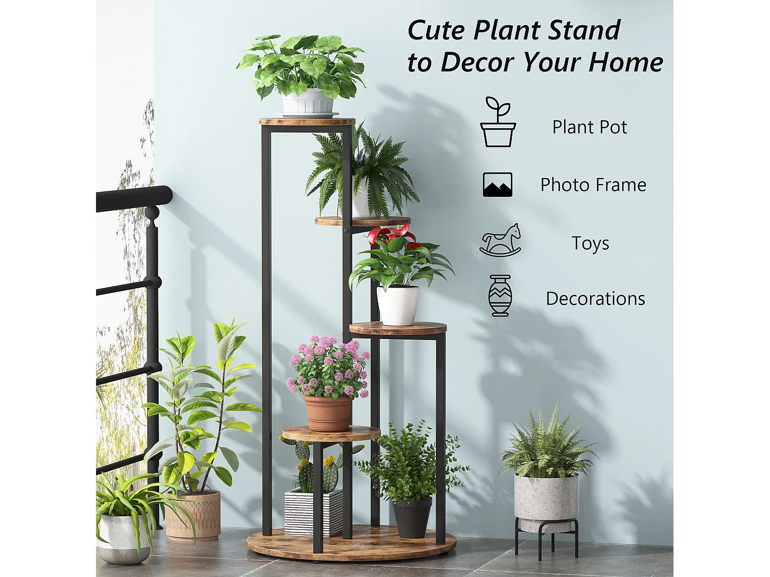 Étagère pour plantes, 5 Niveaux Porte Plante, Support Plantes Interieur 103cm, Support Jardinière Décoratif