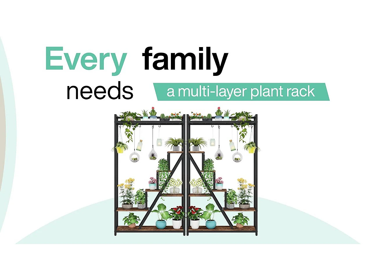 Support pour plantes d'intérieur à 7 niveaux,Grande étagère en métal de 180 cm avec 10 crochets de suspension en S, Marron