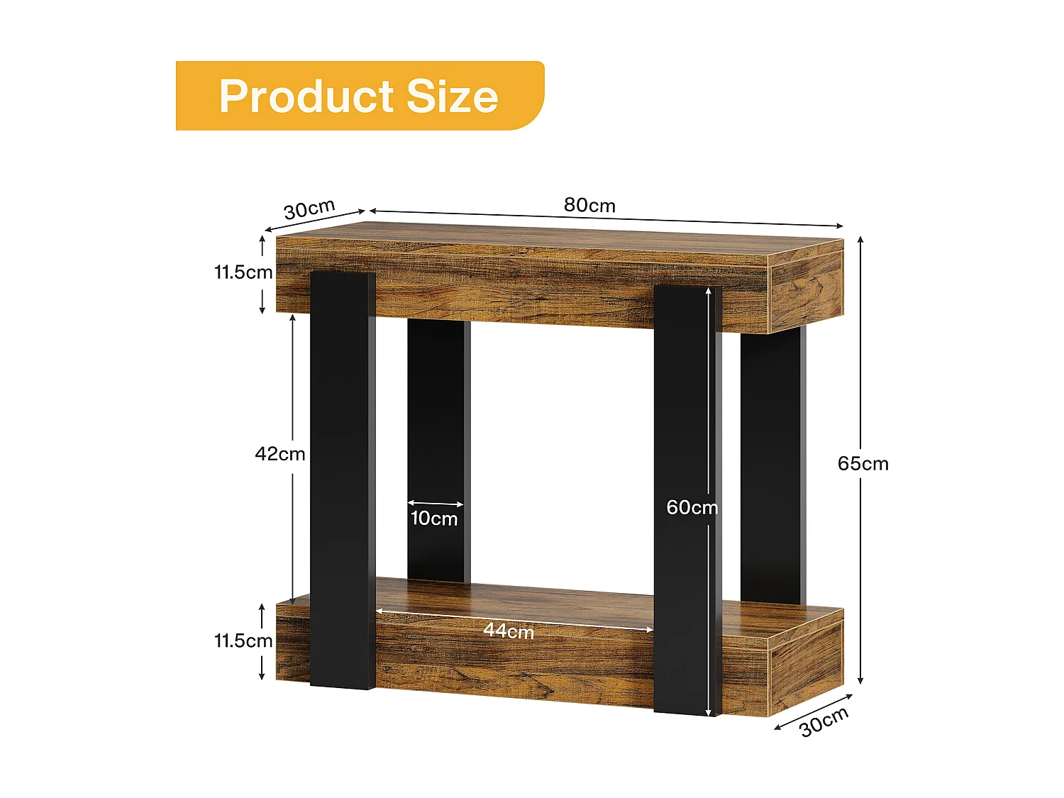 Taburete estrecho de dos niveles, Mesa de salón de madera con marco negro