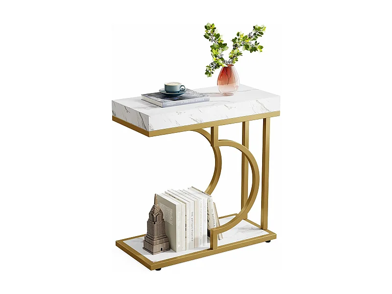 Smalle witgouden bijzettafel - C-vormig bijzettafeltje - modern nachtkastje