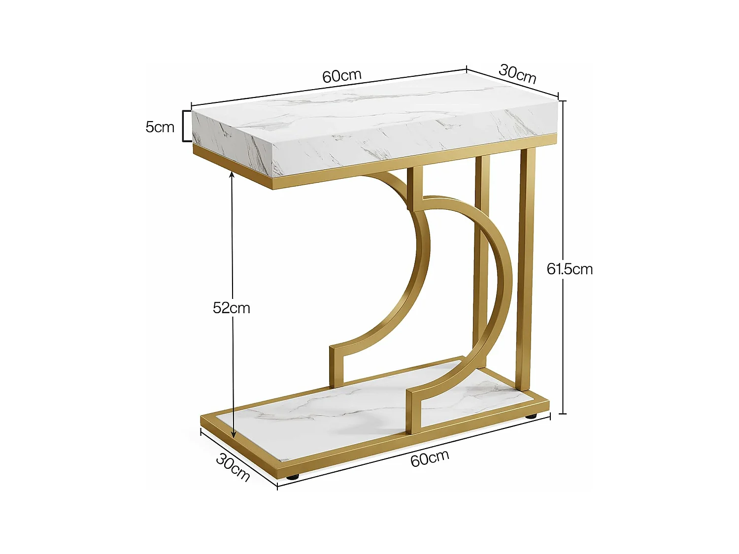 Smalle witgouden bijzettafel - C-vormig bijzettafeltje - modern nachtkastje