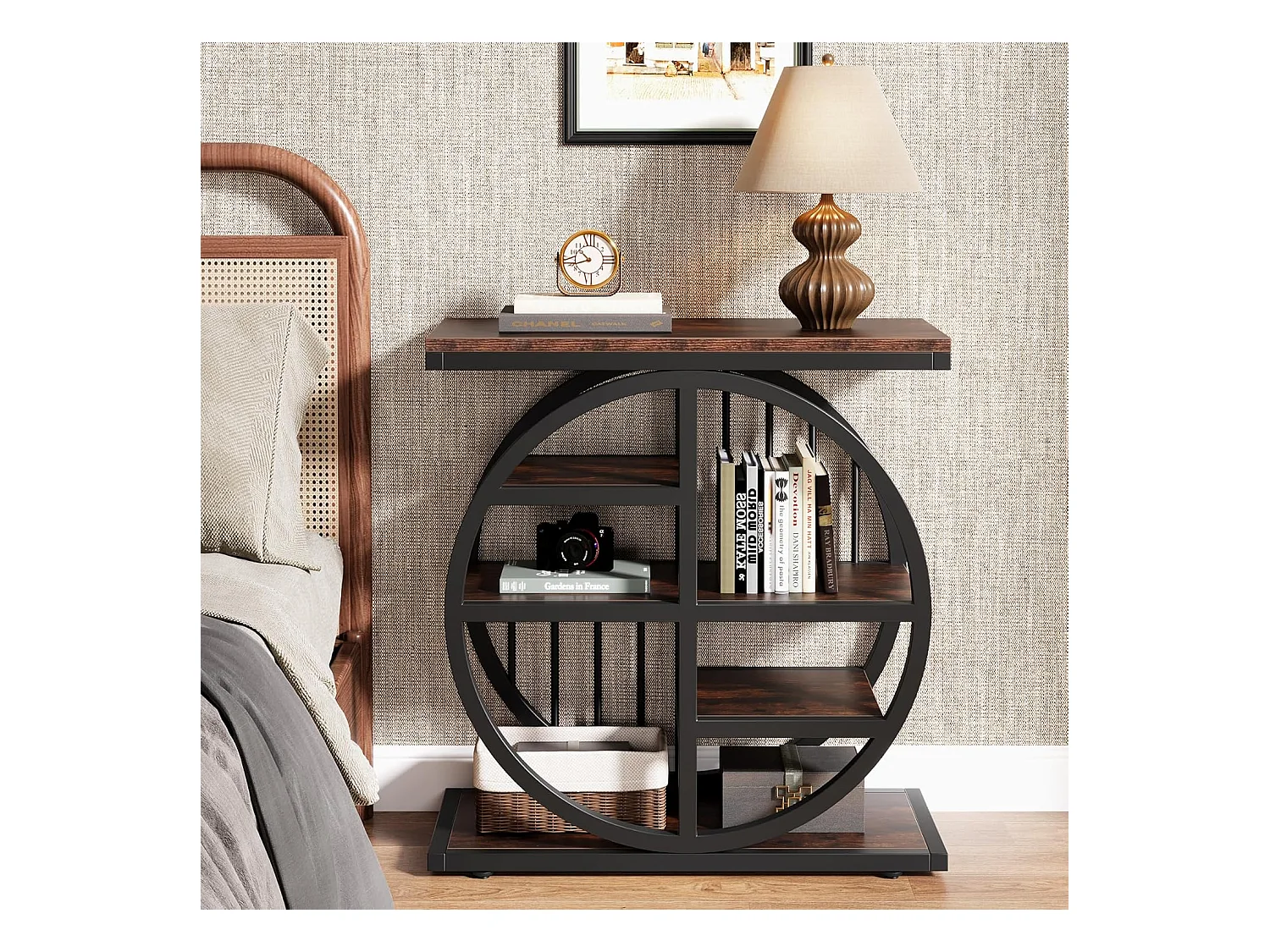 5-poziomowy stolik kawowy z drewna szlachetnego 60 x 30 cm z metalową ramą, w stylu industrialnym