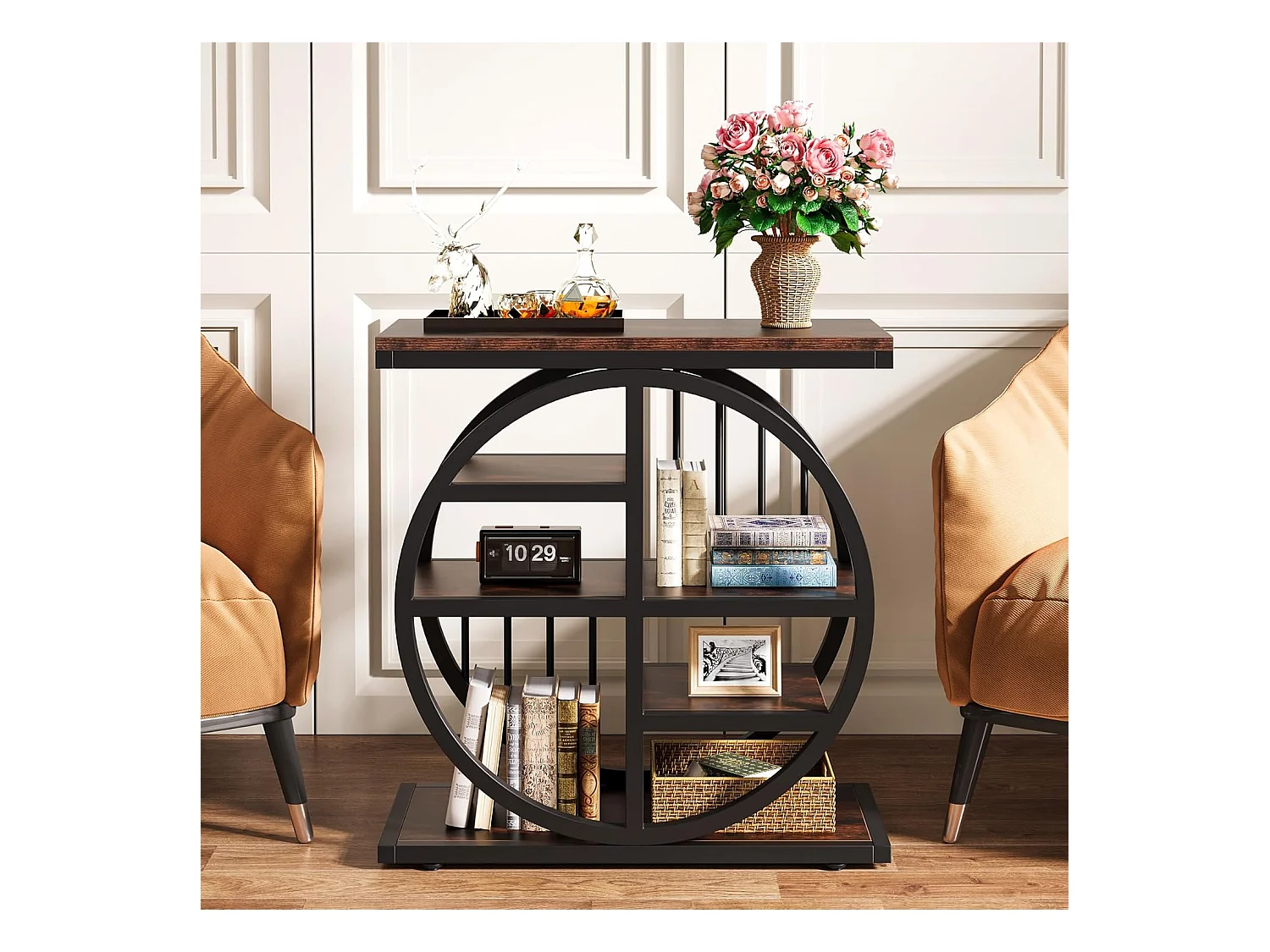 5-poziomowy stolik kawowy z drewna szlachetnego 60 x 30 cm z metalową ramą, w stylu industrialnym