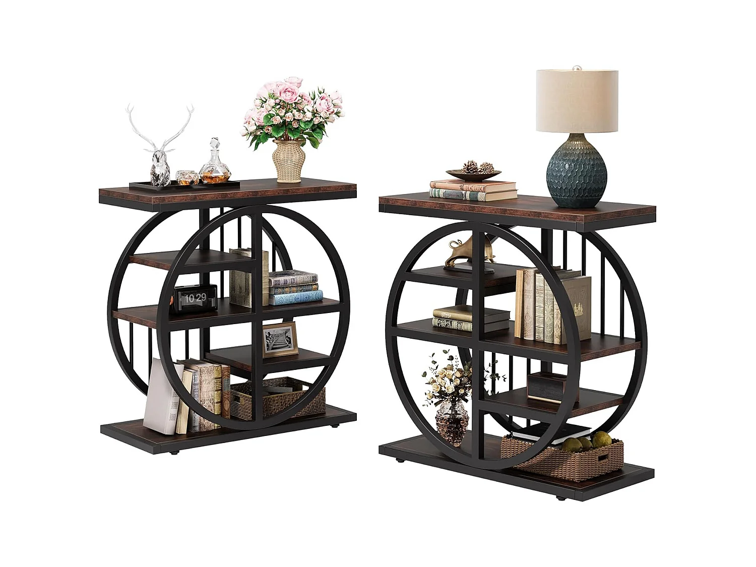 5-poziomowy stolik kawowy z drewna szlachetnego 60 x 30 cm z metalową ramą, w stylu industrialnym