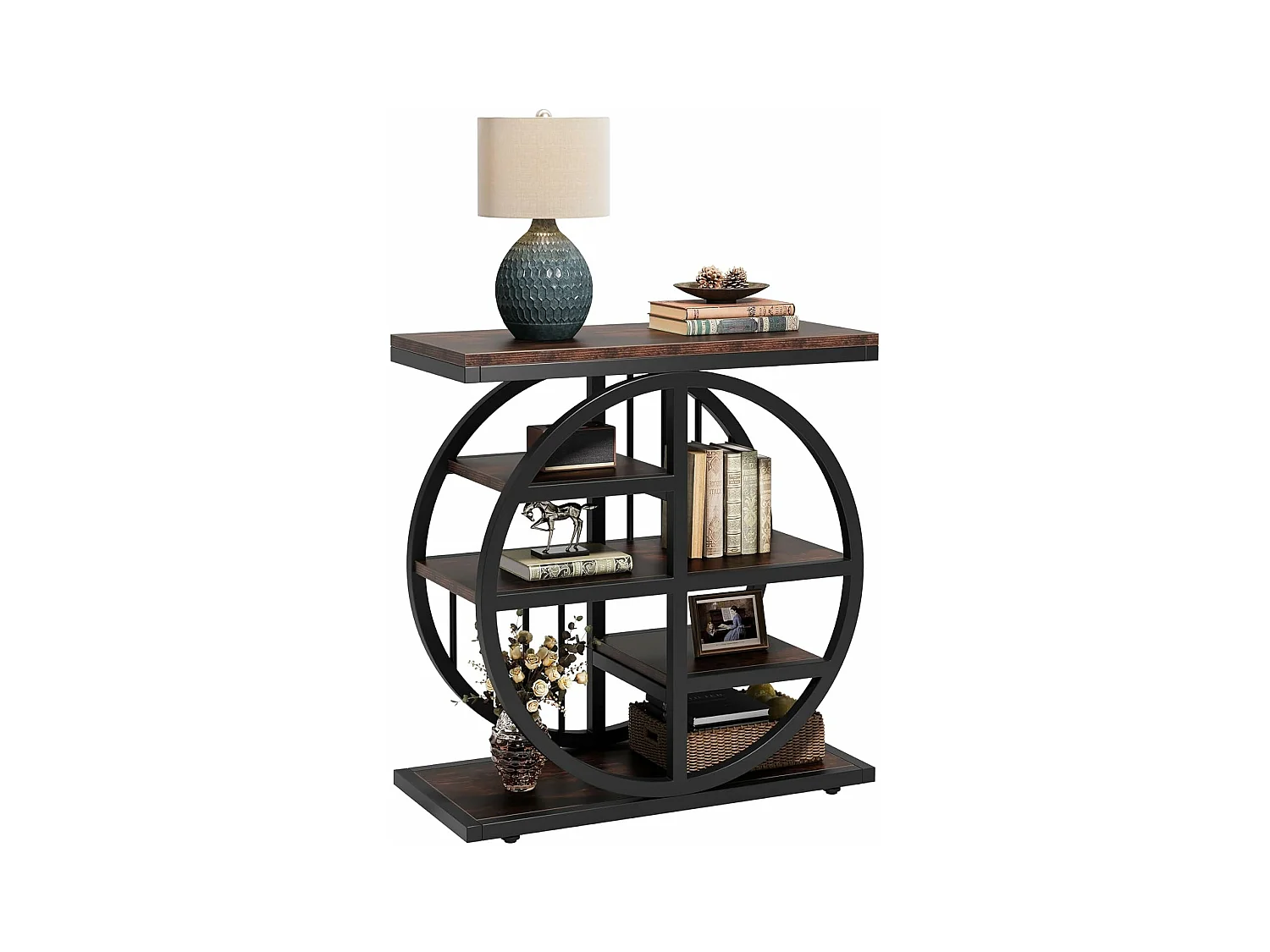 5-laags bijzettafel van fijn hout, salontafel van 60 x 30 cm met metalen frame, industriële bijzettafel