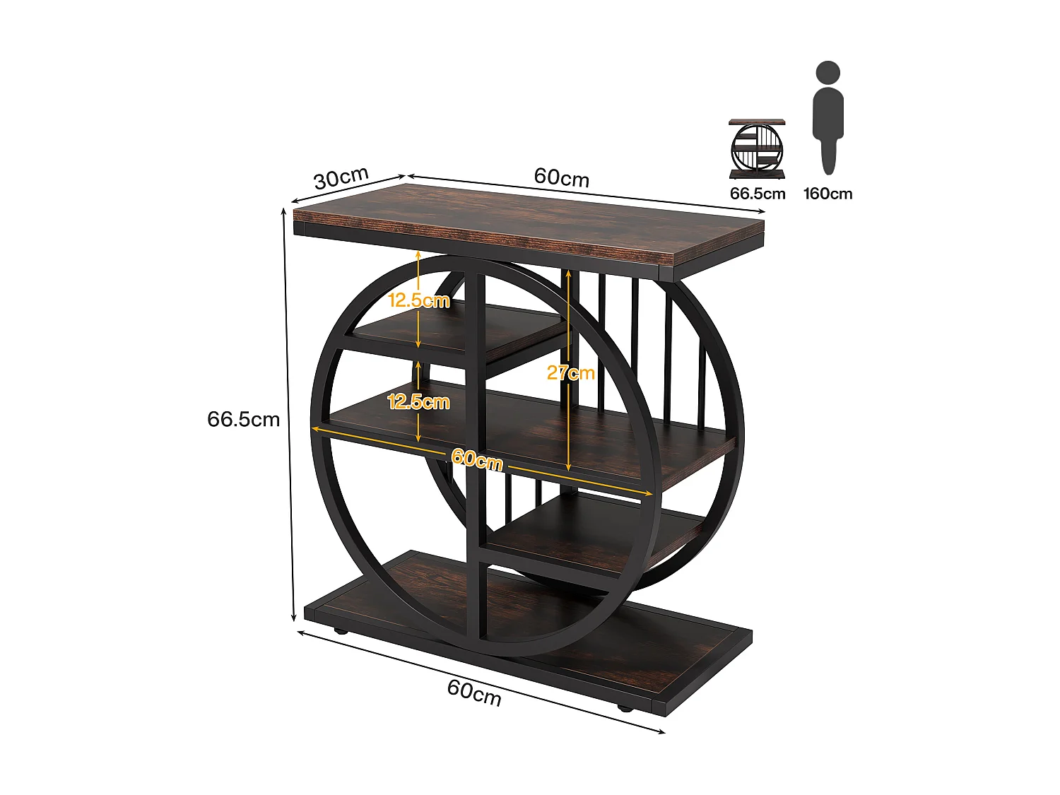 Mesa de apoio de 5 níveis em madeira fina 60 x 30 cm Mesa baixa com estrutura de metal Mesa de apoio industrial