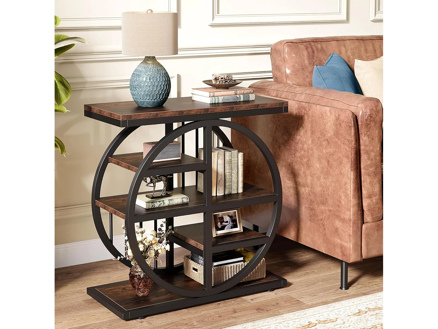 Mesa de apoio de 5 níveis em madeira fina 60 x 30 cm Mesa baixa com estrutura de metal Mesa de apoio industrial