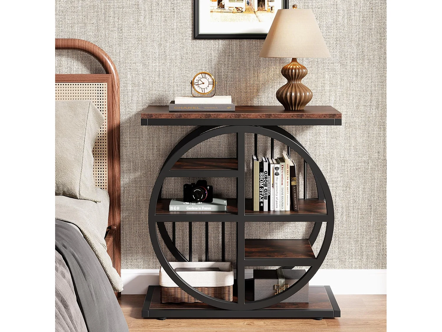 Mesa de apoio de 5 níveis em madeira fina 60 x 30 cm Mesa baixa com estrutura de metal Mesa de apoio industrial