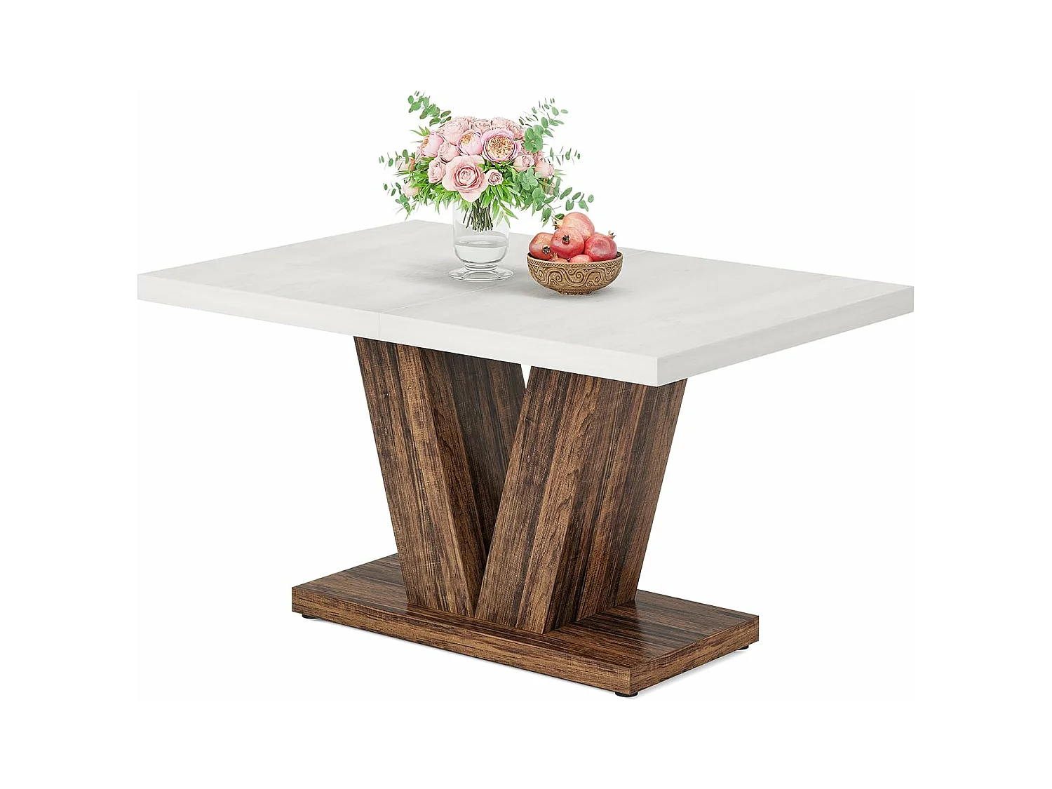 Table de salle à manger de 120 cm pour 4 personnes, table de cuisine blanche avec piédestal robuste