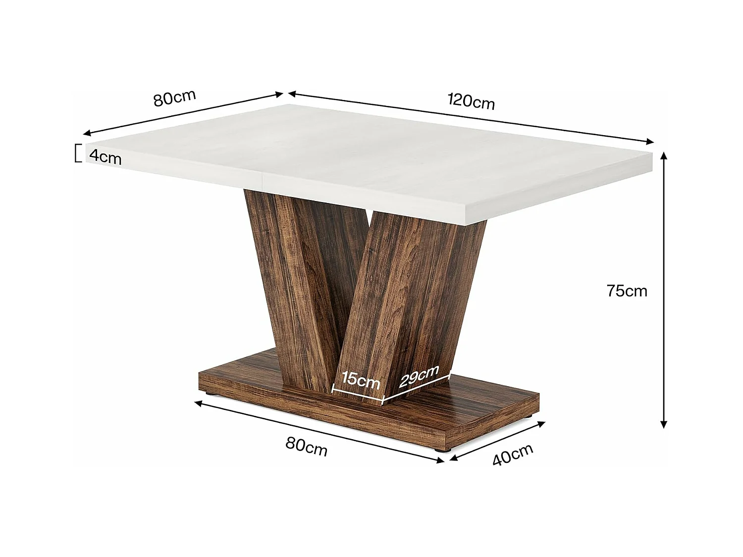 Table de salle à manger de 120 cm pour 4 personnes, table de cuisine blanche avec piédestal robuste