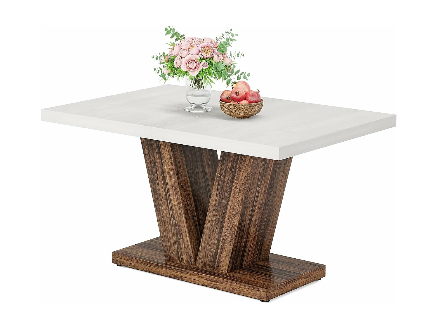 Table de salle à manger de 120 cm pour 4 personnes, table de cuisine blanche avec piédestal robuste