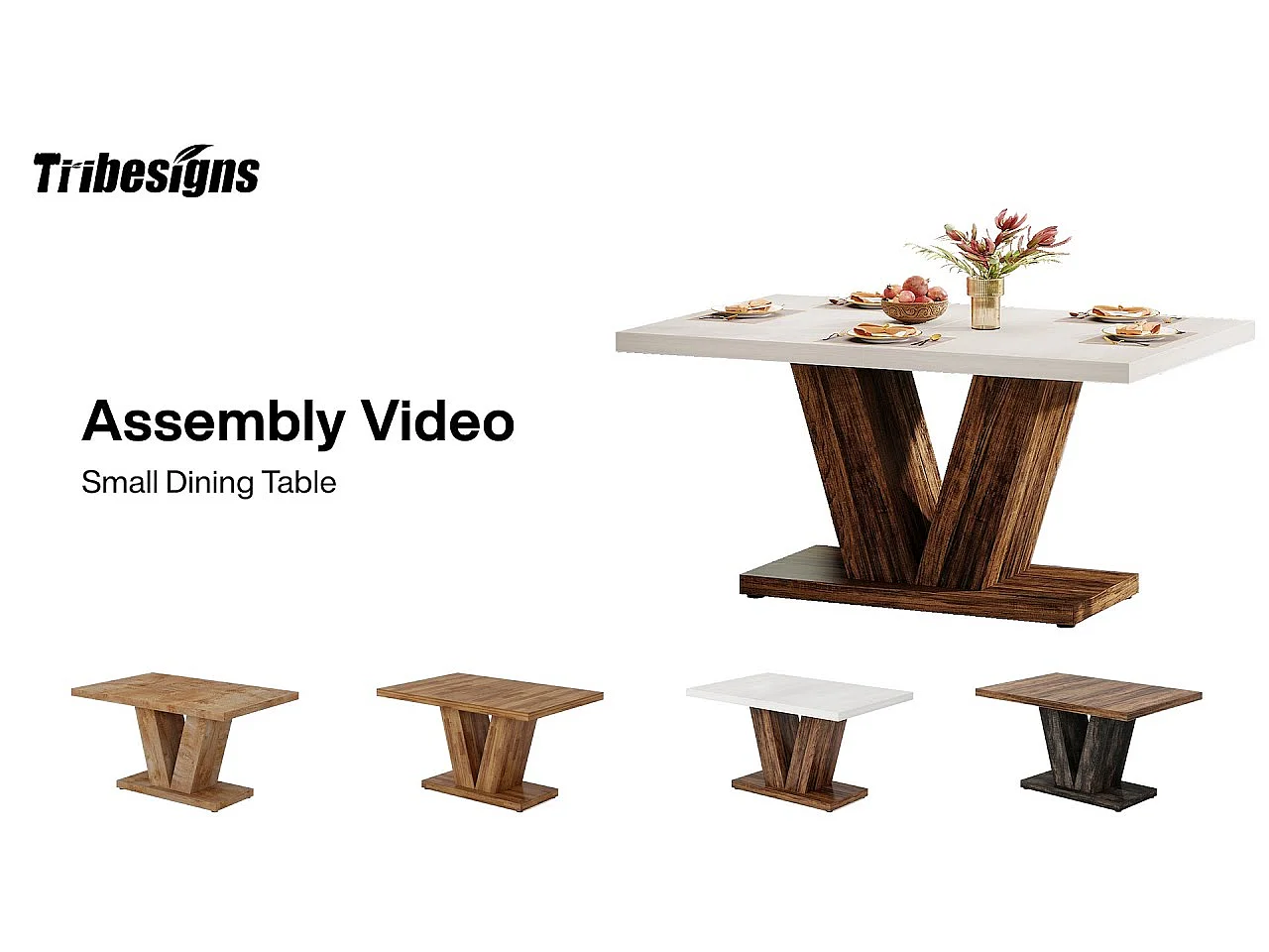 Table de salle à manger de 120 cm pour 4 personnes, table de cuisine blanche avec piédestal robuste