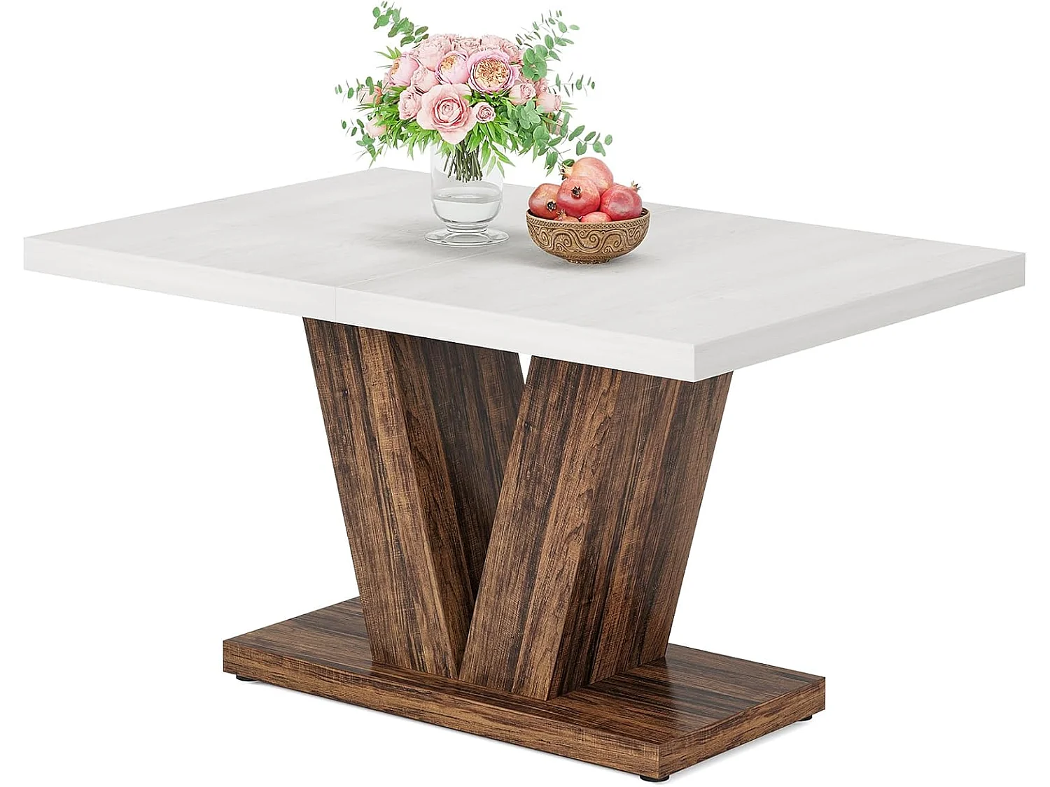 Table de salle à manger de 120 cm pour 4 personnes, table de cuisine blanche avec piédestal robuste