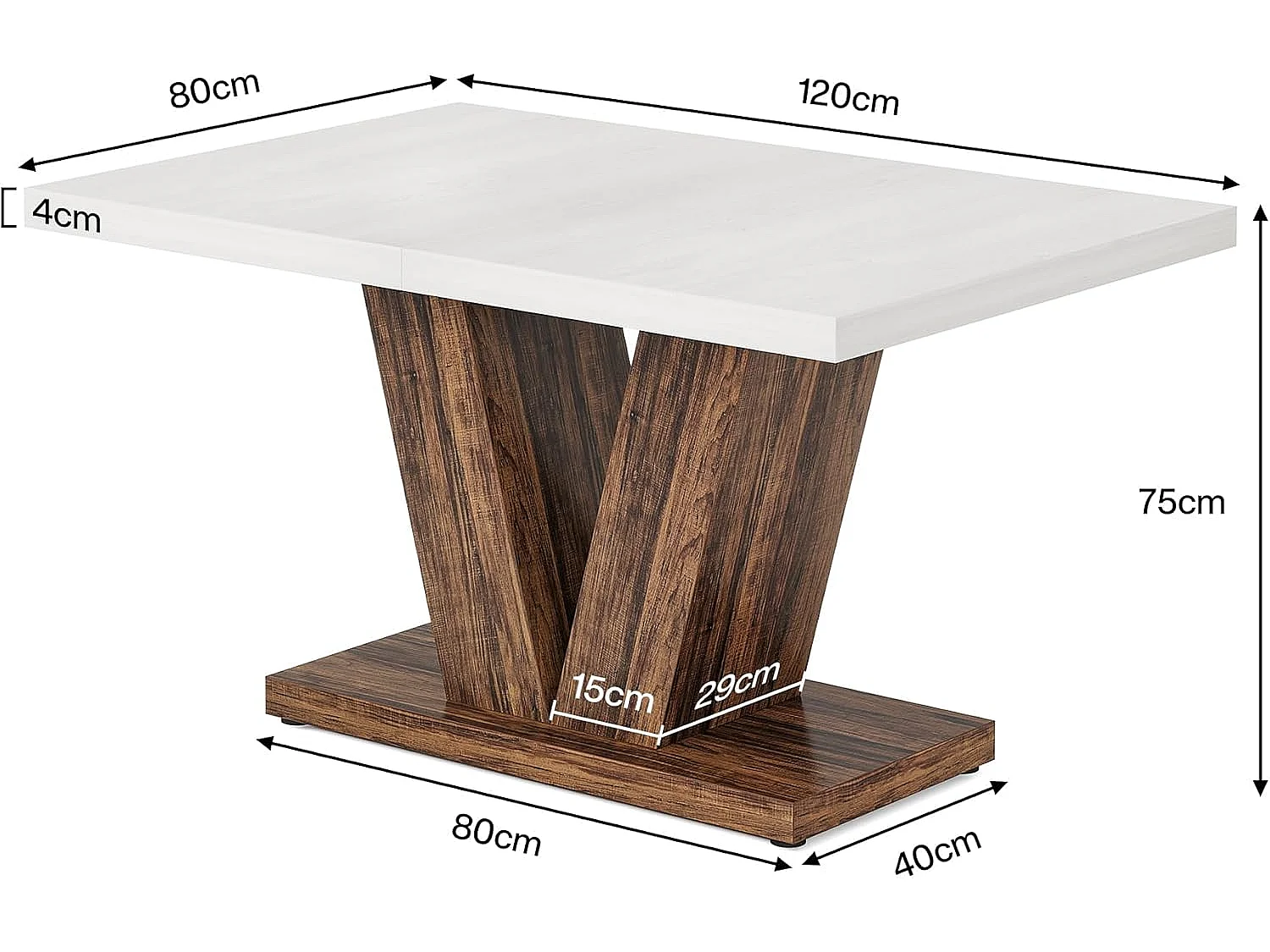 Table de salle à manger de 120 cm pour 4 personnes, table de cuisine blanche avec piédestal robuste