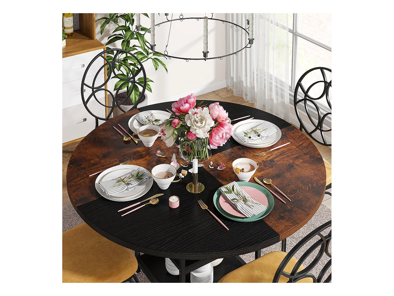 Ronde eettafel, eettafel voor 4 personen, 120 x 75 cm (diameter x H)