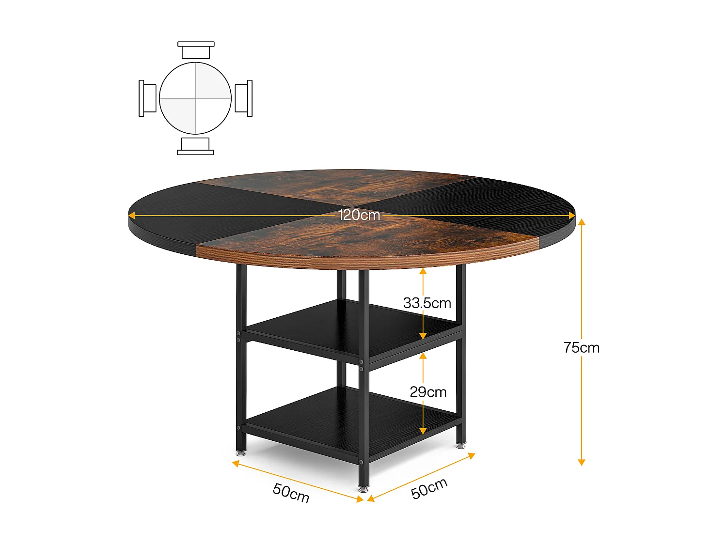 Ronde Table de Salle à Manger, Table de Salle à Manger pour 4 Personnes, 120 x 75 cm (diamètre x H)