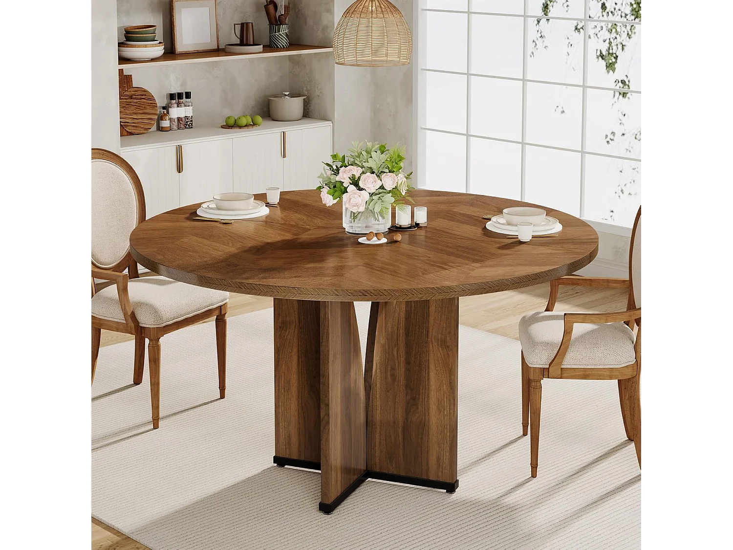 Mesa redonda de jantar em madeira de 100 cm para 4 pessoas