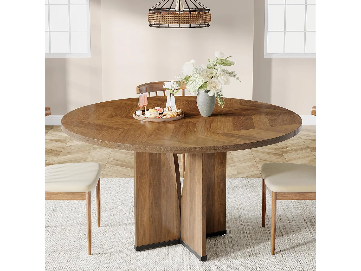 Mesa redonda de jantar em madeira de 100 cm para 4 pessoas