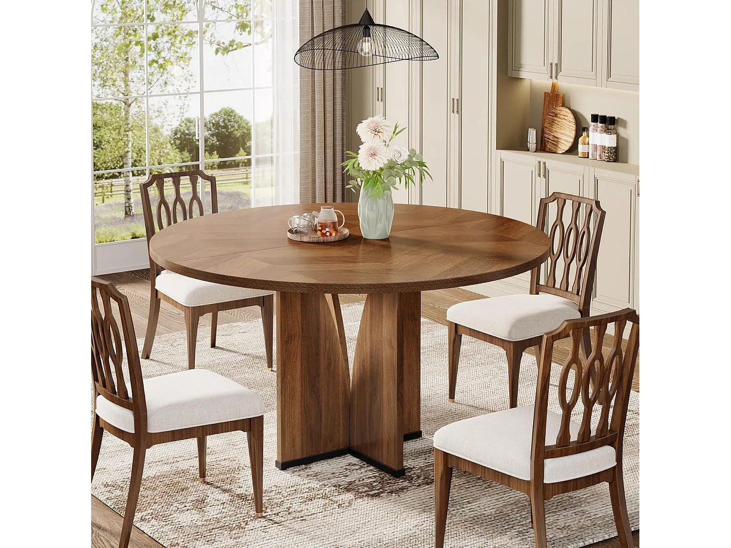 Mesa redonda de jantar em madeira de 100 cm para 4 pessoas