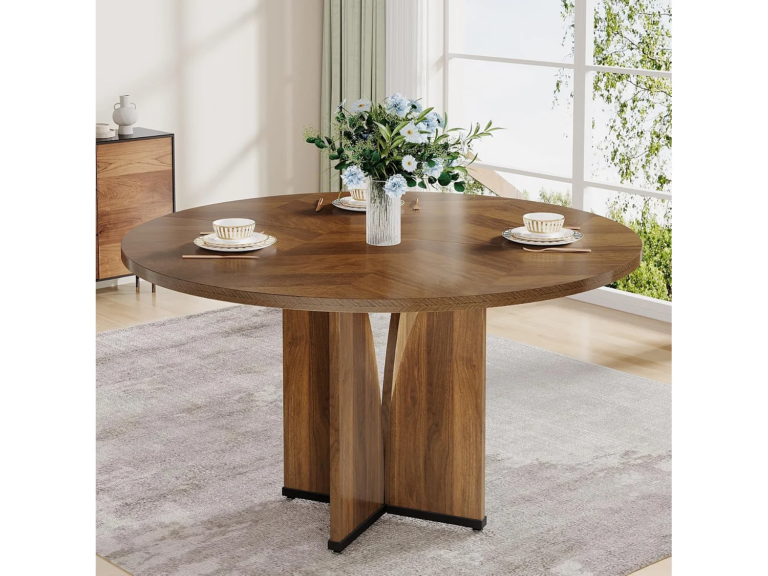 Mesa redonda de jantar em madeira de 100 cm para 4 pessoas