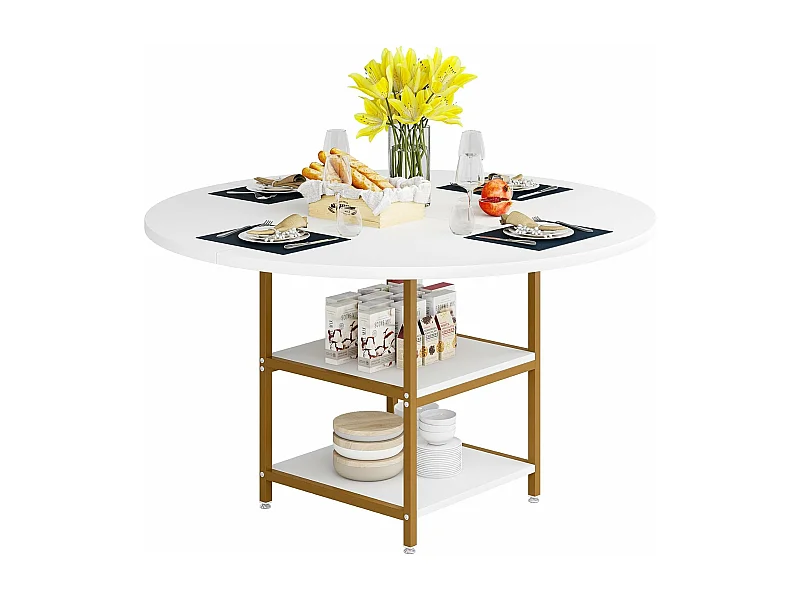 Tavolo da pranzo rotondo, tavolo da pranzo per 4 persone, 120 x 75 cm (diametro x altezza), oro e bianco