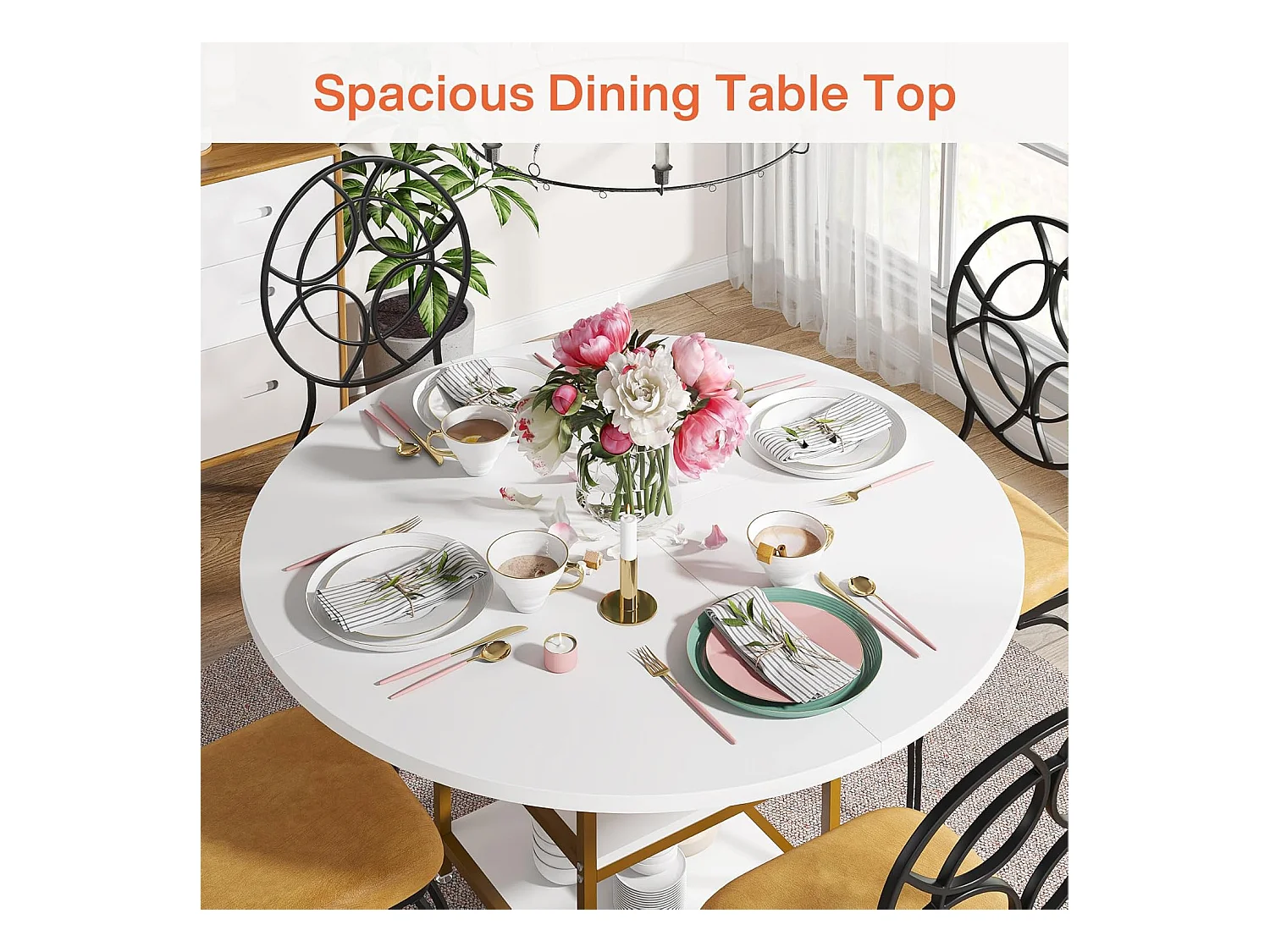 Ronde Table de Salle à Manger, Table de Salle à Manger pour 4 Personnes, 120 x 75 cm (diamètre x H), Or et Blanc