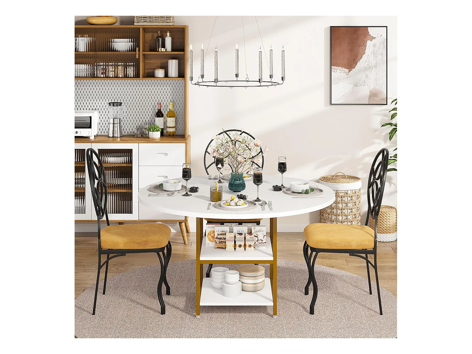 Ronde Table de Salle à Manger, Table de Salle à Manger pour 4 Personnes, 120 x 75 cm (diamètre x H), Or et Blanc