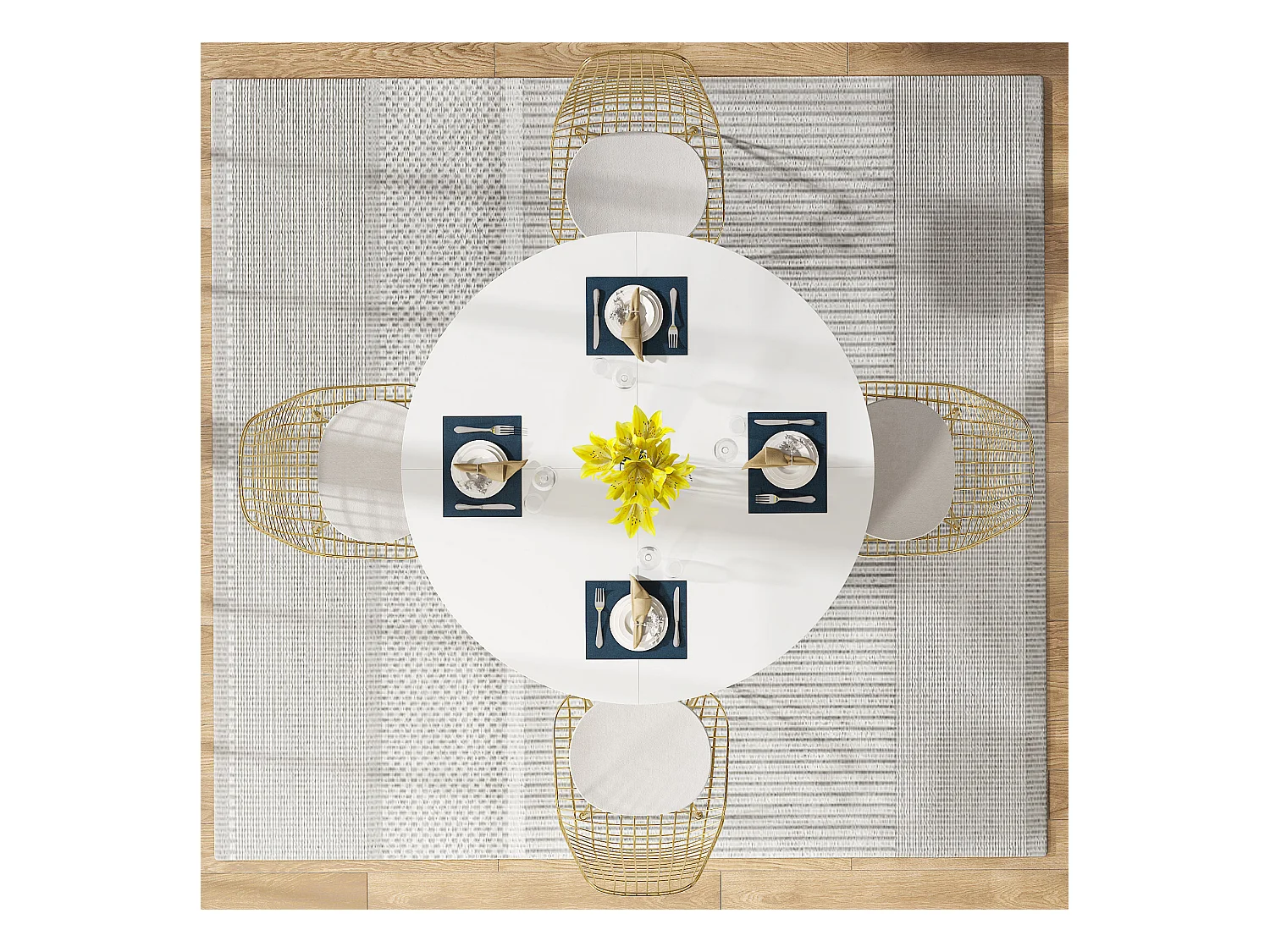 Ronde Table de Salle à Manger, Table de Salle à Manger pour 4 Personnes, 120 x 75 cm (diamètre x H), Or et Blanc