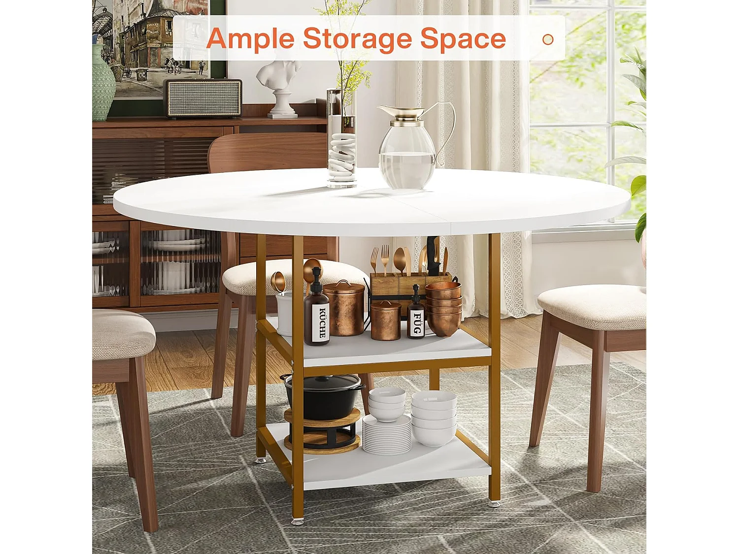 Ronde Table de Salle à Manger, Table de Salle à Manger pour 4 Personnes, 120 x 75 cm (diamètre x H), Or et Blanc