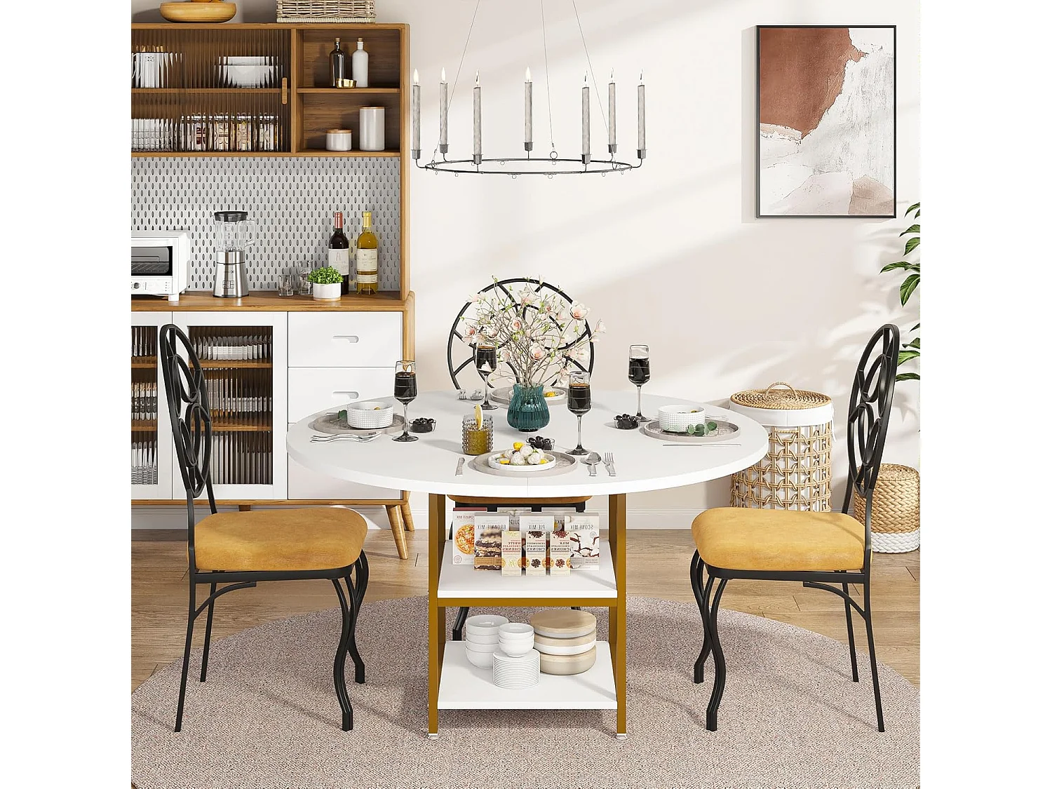 Ronde Table de Salle à Manger, Table de Salle à Manger pour 4 Personnes, 120 x 75 cm (diamètre x H), Or et Blanc